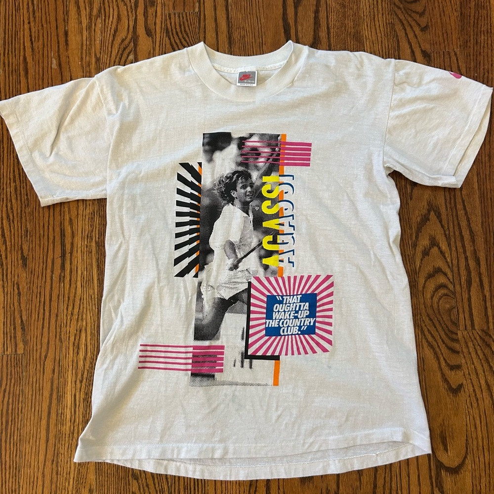 1990s Andre Agassi Nike Tennis Vintage T-Shirt Single Stitch Med Made In USA